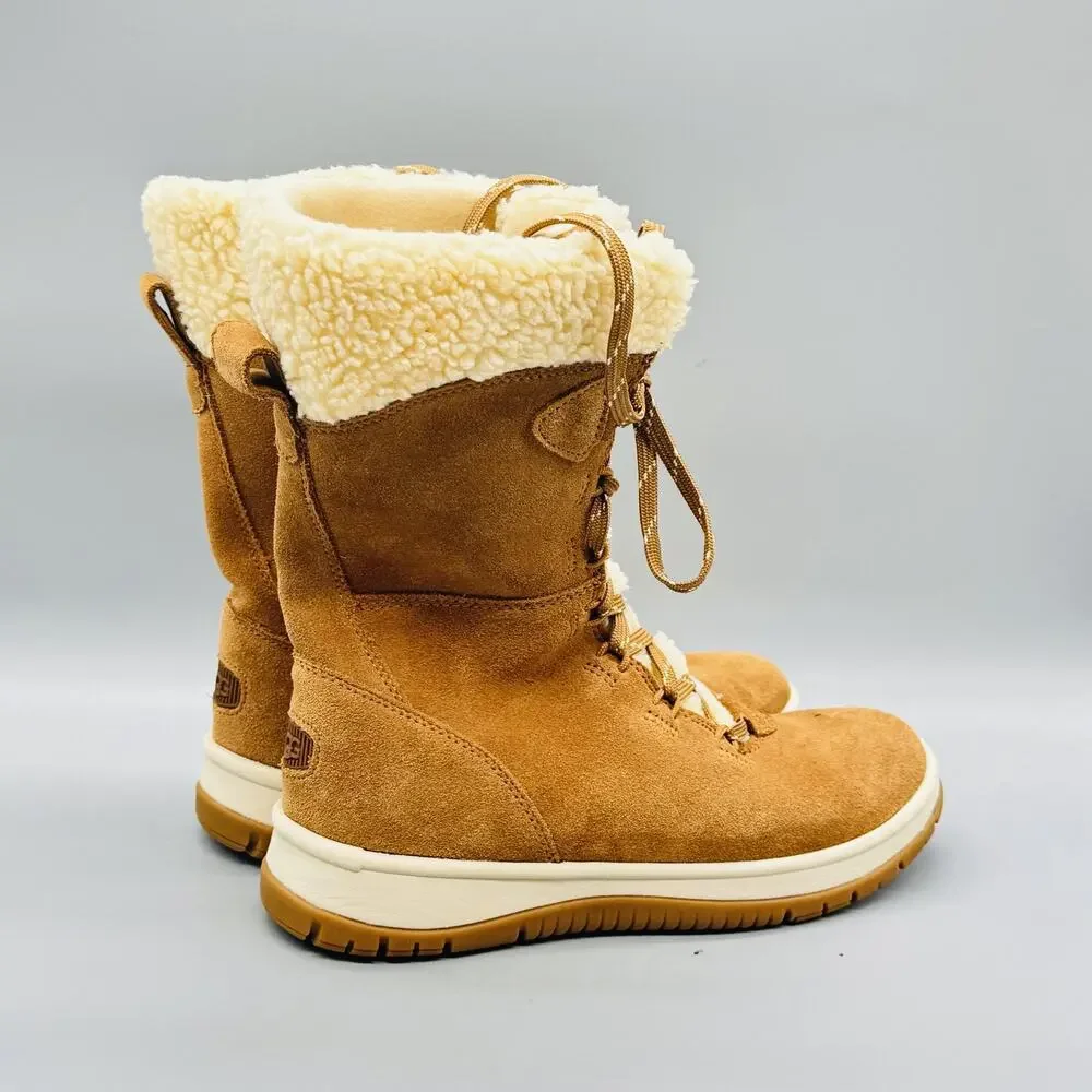 UGG Boots Womens 7.5 Brown Suede Mid Calf Shearling Lace Up Winter Snow Shoes